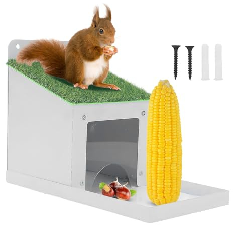 Alimentador de ardilla de metal – Dispensador de comida para ardillas | Con tapa de metal, inoxidable, resistente al agua, fácil de rellenar, dispensador de comida para ardilla | para jardín, patio