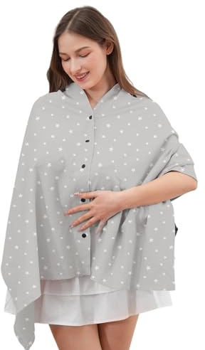 Obotsnoi Scialle multiuso per allattamento con chiusura a clip, asciugamano leggero per allattamento confortevole e privato, Stelle Khaki, Taglia unica