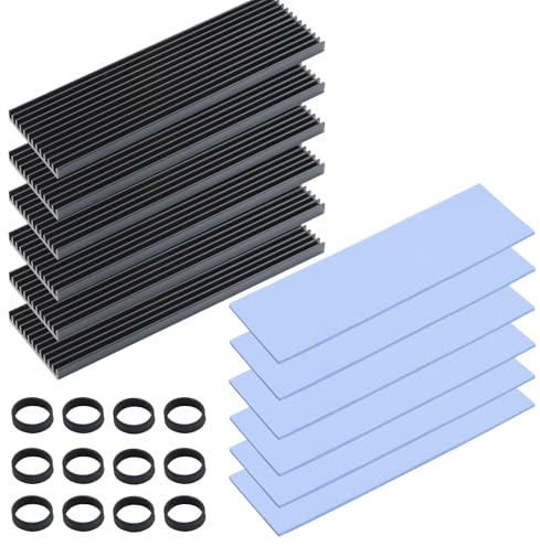 ELUTENG Kylfläns för SSD M.2, 6-pack i aluminium med termisk silikonkudde, kylare för 2280 NVMe NGFF, kompatibel med PC/PS5/PS5 Slim – 73 x 33 mm, svart
