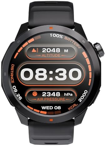 Horett Montre Connectée de Sport GPS sans Fil avec Boussole, Altimètre, Baromètre, écran AMOLED de 1,43 Pouces, Plus 60 Modes Sportifs, Fréquence Cardiaque, Moniteur Stress (Noire)