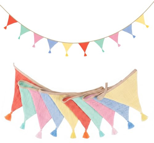 Fabric Bunting Kaluofan 2 PCS Garden Bunting Decor 2.6m (Macaron Colors) | Party bunting are suitable for weddings, birthdays, party carnivals, children's rooms, baby rooms, and wall decorations etc