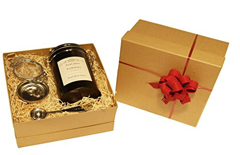 Black Tea Gift Set Loose Leaf Wrapped TeaCakes Own 100g in Caddy with Tea Strainer and Measuring Spoon by TeaCakes of Yorkshire