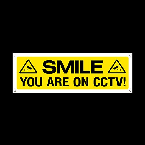 Smile you are on CCTV Plastic Sign with 4 Pre-Drilled Holes - Security, Camera, Closed Circuit TV, Warning Safety (MISC3)