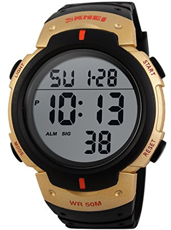 CakCity Mens Digital Sport Watches for Men Wrist Watches with Heart Rate, Pedometer, Steps Tracker, Gold, Digital