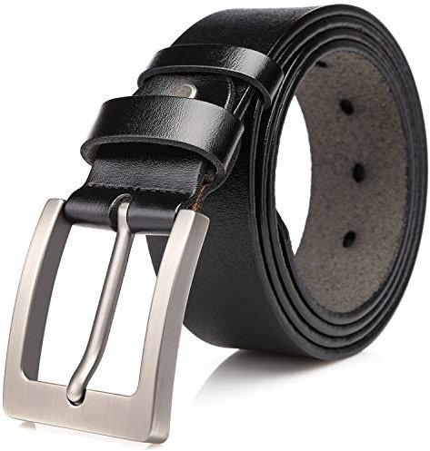 DOVAVA Mens Leather Belt Anti-scratched Buckle Soft Genuine Belts for Casual Jeans Dress (Black 2003, 115CM(34'' - 38''))