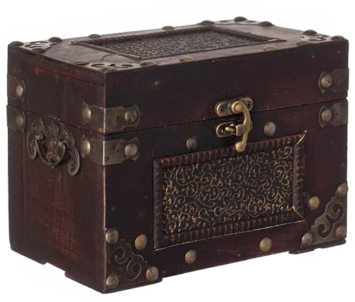 Vintiquewise QI003389.L Rustikale Karteikarten-Box mit Nieten, mit antikem Riegel (groß), 4 x 6, Kirsche
