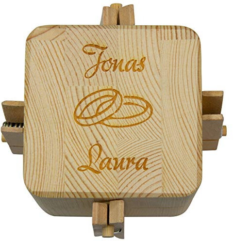 Personalisierte Beziehungskiste mit Gravur | Öffnen nur zu zweit möglich | Hochzeitsgeschenke für Brautpaar Geld | Trickkiste für Geldgeschenke zur Hochzeit | Geschenk Hölzerne Hochzeit | Ringe