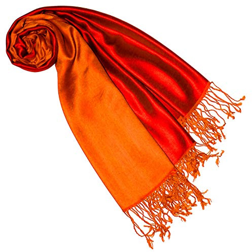 Lorenzo Cana Pashmina Wendeschal 70% Seide 30% Viskose Schaltuch 70 x 190 cm zweifarbig Schal Stola wendbar Double Face Damenschal rot orange 7862077