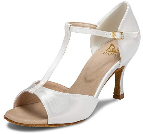 JIAJIA 20511 Latin Dam Sandaler 7,5 cm Flared Heel Super Satin Dansskor Färg Elfenben,Storlek 39 EU (5.5 UK)