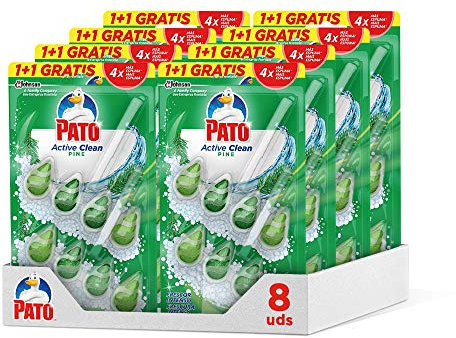 Pato - Active Clean 1+1 Colgador para Inodoro, Frescor Intenso, Perfuma, Limpia y Perfuma, Aroma Pino - Pack de 8 Unidades