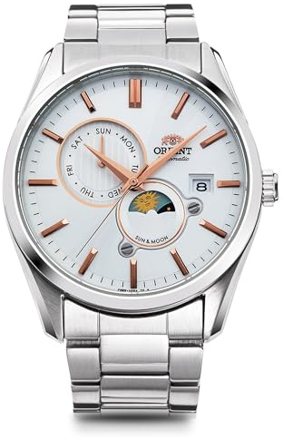 Orient Sun & Moon Automatic Watch, Mechanical, Automatic, Contemporary, Men's, White, Silver, White, Watch Sun & Moon, Automatic Winding, Hand Wind