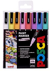 POSCA Pens PC-3M Fine Tip Acrylic Paint Marker Pens, 8 Pastel Colours, For All Surfaces (Pack of 8 Pens)