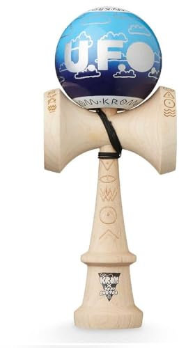 KROM Kendama UFO - aus Ahornholz für Anfänger und Fortgeschrittene - Geschicklichkeitsspiel für draußen und drinnen - Holzspielzeug mit Schnur und Ball - Kendama Skilltoy Kugelfangspiel