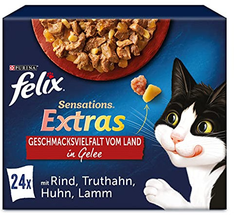 Felix Katzennassfutter Sensations Extras in Gelee Geschmacksvielfalt vom Land, 8.160 kg