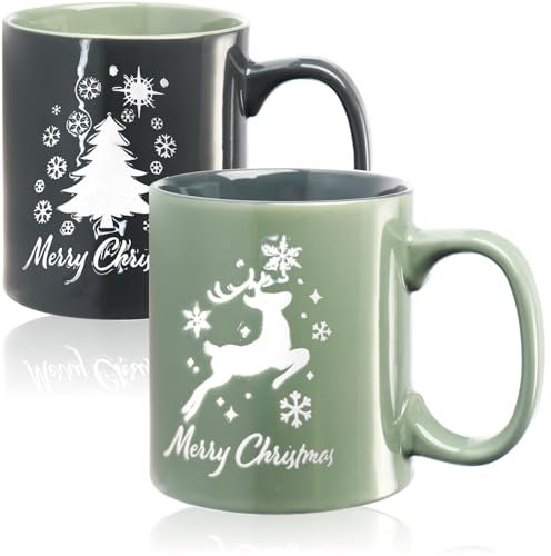 com-four® 2x Tazza da caffè XXL 550ml con motivo natalizio - tazza da caffè extra large - grande tazza di Natale - lavabile in lavastoviglie (verde/blu - 550ml)