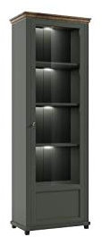 Furniture24 Vitrine rechts Evora 07 mit 1 Tür und 4 Einlegeboden, Grün, Landhaus möbel, Wohnzimmerschrank, Vitrinenschrank (mit Beleuchtung)