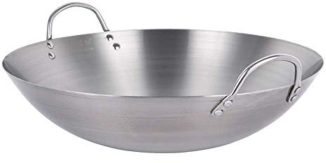 WRMIGN Padelle da cucina Wok non rivestite, grande padella professionale per wok con manico in acciaio multiuso, 32 60 cm padella 60 cm