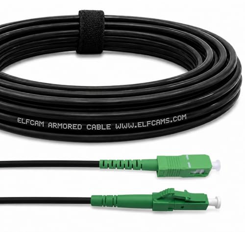 Elfcam® - Cavo Fibra Ottica con Armatura in Acciaio Corrugato LC/APC per SC/APC Simplex Monomodale, OS2 9/125µm, Nero (100M)