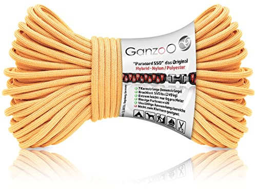 Ganzoo Paracord 550 Seil Typ 3, 4 mm, 30 m, Pastelpeach Pastellorange, Hybrid Nylon Polyester, 32-Litzen Mantel, 7 Kernstränge, ca. 250 kg Bruchlast, für Survival-Armband, Flecht- und Knotarbeiten