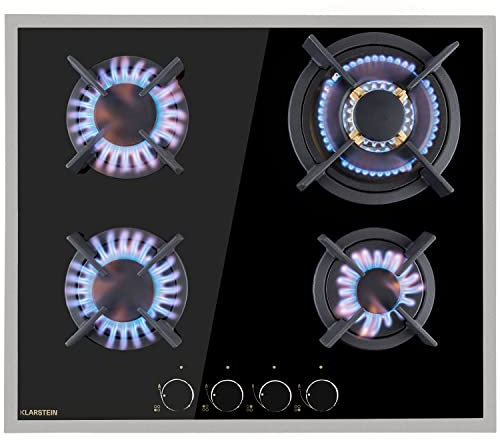Klarstein Table de Cuisson à Gaz 4 Brûleurs, Plaque Électrique 4 Feux 8000W, Cuisinière GPL Avec Brûleurs en Acier Inoxydable