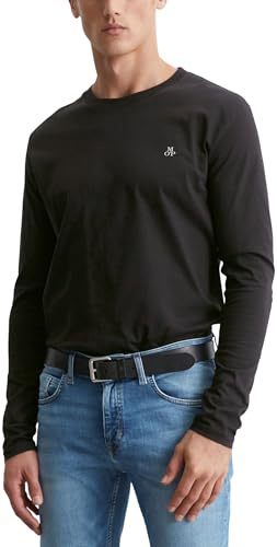 Marc OߴPolo Herren Langarmshirt aus Bio-Baumwolle mit Rundhalsausschnitt, Schwarz (Black), L
