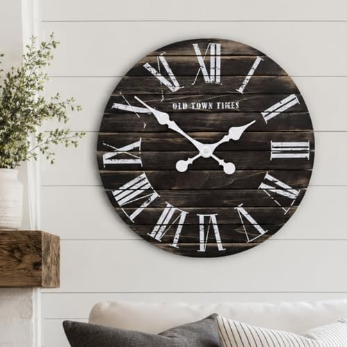 K&L Wall Art XL Lautlose Vintage Wanduhr Landhaus Wanddeko geräuschloses Uhrwerk ohne Ticken Shabby Chic Holzuhr 45cm groß