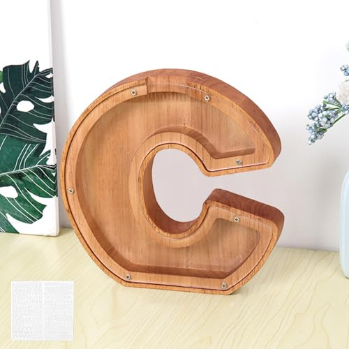 MEDOYOH Groß C Spardose Holz Buchstabe, 23CM/9IN Buchstaben Spardose Holz Alphabet Sparbox Münzen Sparschwein Hochzeit für Erwachsene Geburtstagsgeschenk