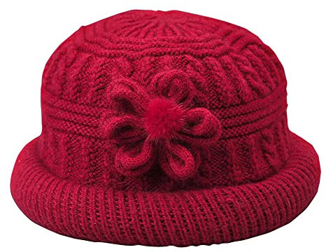 Jingyun Wintermütze für Frauen Weich gefütterte Wintermütze für Erwachsene Ältere Bequeme Warme Strickmütze-Rot