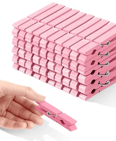 Lot de 50 épingles à linge en bois de couleur rose pour fête prénatale, couronne, artisanat, forte adhérence, pinces à linge en bois de bouleau, pinces à linge pour accrocher des photos de vêtements,