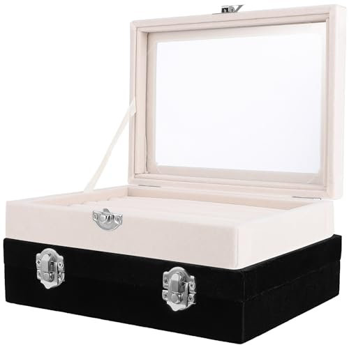 Alipis 2stücke Samt Schmuckdisplaybox Für Und Ohrringe Mit Deckel Vielseitige Aufbewahrungslösung Für Manschettenknöpfe Und Schmuck Schwarz Und Beige