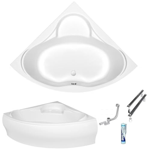 ECOLAM Baignoire d'angle Venus 150x150cm | tablier en acrylique | siphon + silicone | Belle forme | set complet