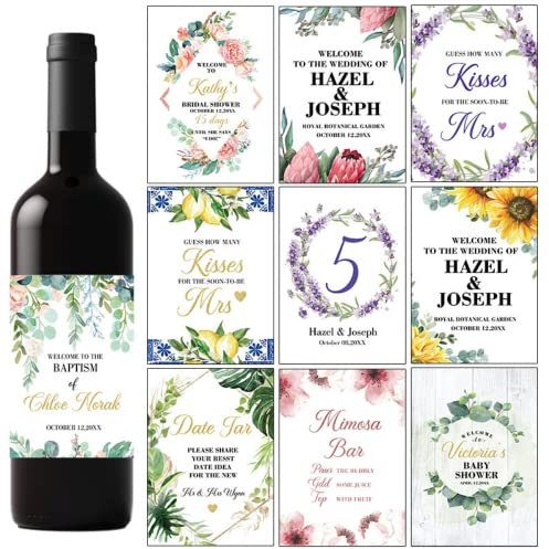 jifu Personalisierte Aufkleber für Mini-Flaschen Wein 50. Geburtstag, individuelle Hochzeitsaufkleber, Etiketten für Weinflaschen, individuelle Weinflaschenetiketten, Aufkleber, personalisierbar (A,20