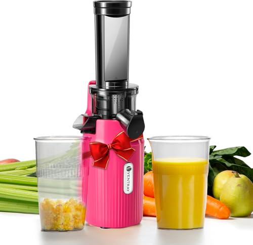 Ventray Ginnie Extractor de zumos y verduras - Slow Juicer con función de masticación inversa, Licuadora para Verduras y Frutas, Fácil de Limpiar, Extracción Lenta 60 rpm, Sin BPA, Rosa vibrante
