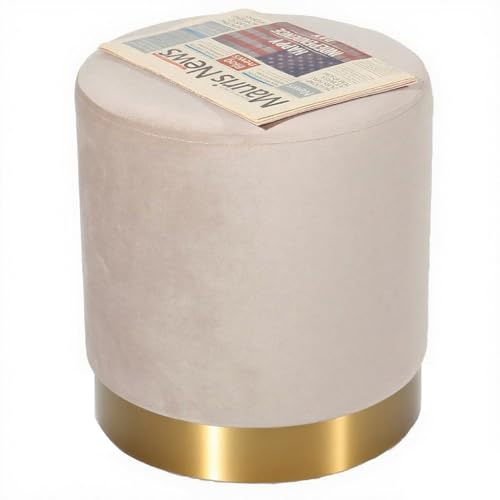 Zedelmaier Runder Samthocker, gepolstert, Ø 35 x 38 cm, Beige | Samt, Zylindrisch, Metall, 150 kg belastbar, montagefrei; als Sitzhocker oder Fußhocker für Wohn-, Schlaf- und Arbeitszimmer