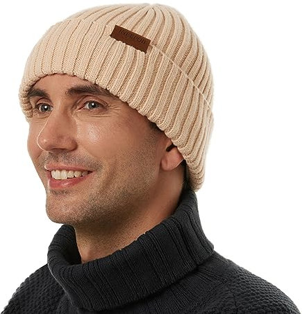 ineepor Wintermütze Herren Damen Merino Mütze Winter Wollmütze Strickmütze Kurz Beanie Hat Mit Fleece Futter Thermo Gefütterte Unisex Weich Warme