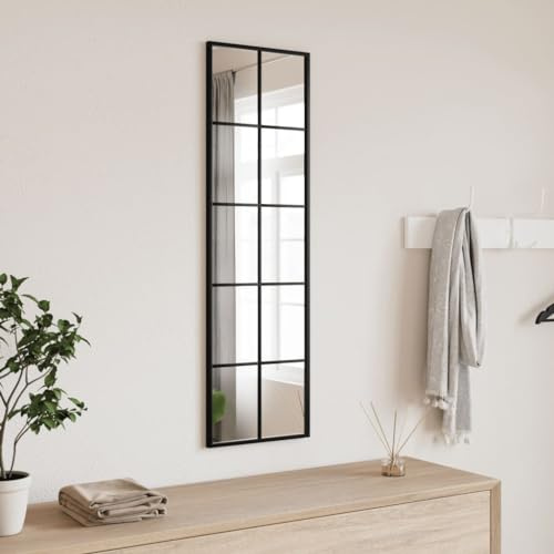 LAPOOH Wandspiegel Schwarz 30x100 cm Rechteckig Eisen, Schlafzimmer Garderobenspiegel, Schmal Badspiegel, Kosmetikspiegel, Dekorativer Wall Mirror - 358643