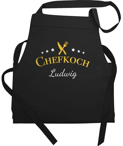 Geschenk mit Namen personalisiert by Shirtracer - Schürze - Kochschürze Herren Männer - Chefkoch mit Name I Geschenk Hobbyköche I Geschenk Kochen