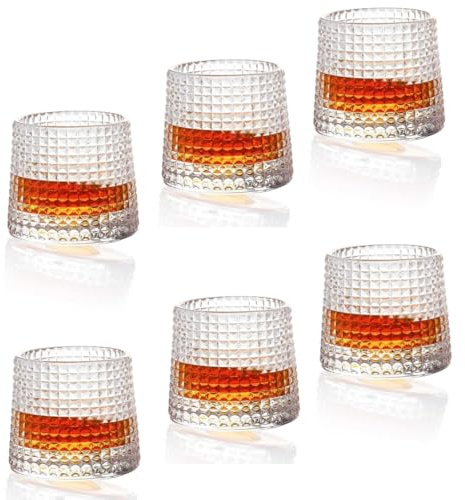 Sthrucrack Vasos de whisky giratorios de descompresión - Juego de 2 vasos de bar estilo antiguo para bourbon, whisky escocés y ron (paquete de 6 a cuadros, 300ml (10oz))
