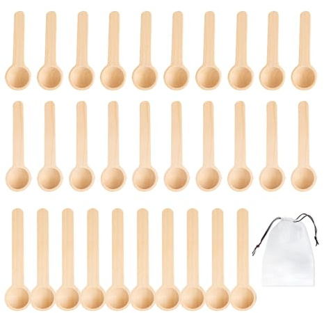 30 Pieces Spice Spoons, 1 Piece Storage Bag, Mini Wooden Spoon, Small Round Kitchen Spoon, Quantitative Salt Spoon, Small Household Spoon, Spice Teaspoon, Honey Spoon, Mini Short Handle Wooden Spoon