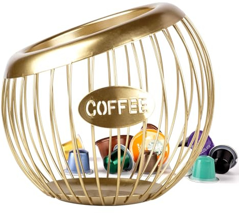Guolich Kaffekapselkorg, kaffekapslar kapselhållare, förvaring för kaffekapslar, apakorg, för förvaring av kaffekapslar och frukt för disk och kaffebar, guld