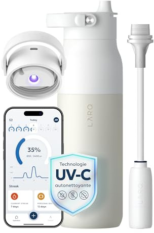 LARQ PureVis 2 Botella de Agua Inteligente con Filtro - Autolimpiable UV, Seguimiento de Hidratación vía App, Acero Inoxidable Aislado – Garantía 2 Años – 1 Litro