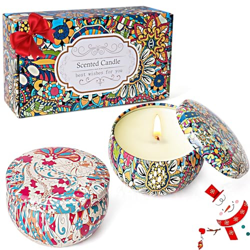 Weihnachten Duftkerzen Geschenke für Frauen, Kleine Duftkerze Geschenkset | 2x 2,5 OZ Aromatherapie Sojawachs Kerze mit Zitrone Jasmin,Geschenk Kit für Adventskalender Geburtstag Valentinstag Muttertag