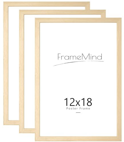 FrameMind Bilderrahmen Eiche 30,5 x 45,7 cm, 3er Set, Natur-Massivholz-Bilderrahmen 30,5 x 45,7 cm, mit Echtglas zur Wandmontage, 3 Stück, Eiche