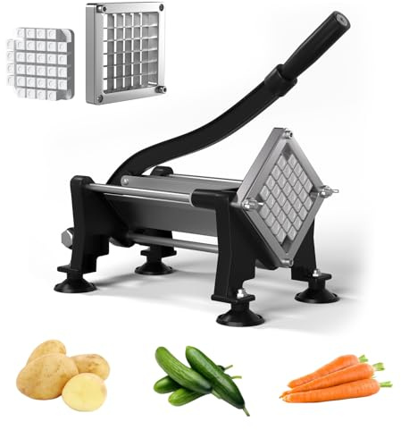 French Fry Cutter for Potatoes, Heavy Duty Potato Slicer, Stainless Steel Potato Chopper Set with 1/2 Inch Blades for Sweet Potato, Carrot, Yam, Cucumbers (1/2 Inch Blade)