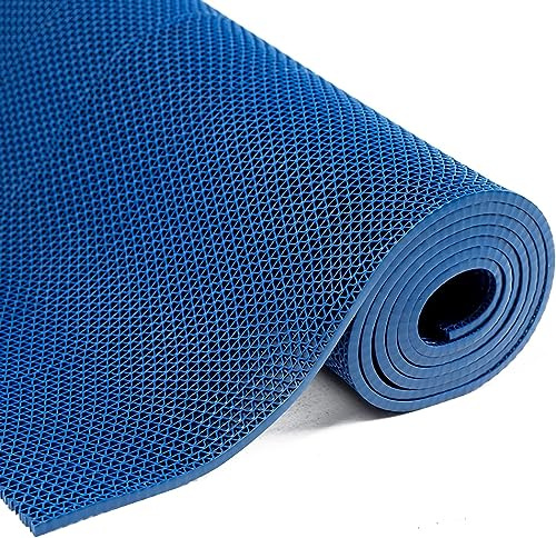 petour Non-slip Drainage Mat, Blue, 500 X 90cm | Commercial Waterproof Floor Mat, 5.5mm Thickness, PVC Drainage Mat, Big Hollow, For Bathroom Swimming Pool Kitchen