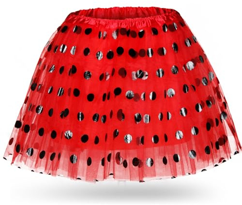 Hestya Gonna Tutù per Donna Costume di Halloween Tutù a Pois in Tulle a Strati Gonna da Balletto Accessori per Feste Compleanno Natale Forniture Anni 80 Cosplay (Rosso, Nero)