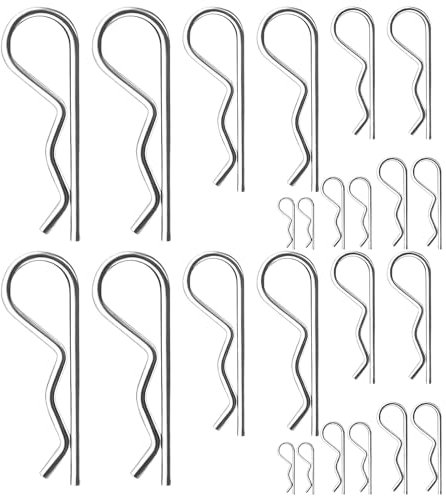 Juego de 100 pasadores de resorte, surtido de pasadores de acero inoxidable R, pasador de resorte, pasador de retención, accesorios de coche, para tractores, cortacésped, coches (plata)