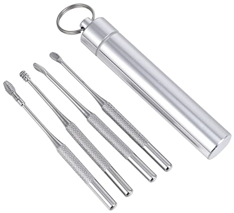 HOMOCONO Ohrreinigungsset Edelstahl 4 Stück Mit Etui Spiralohrreiniger Ohrenschmalzentferner Ergonomisch Für Erwachsene Tragbar Zur Ohrenpflege