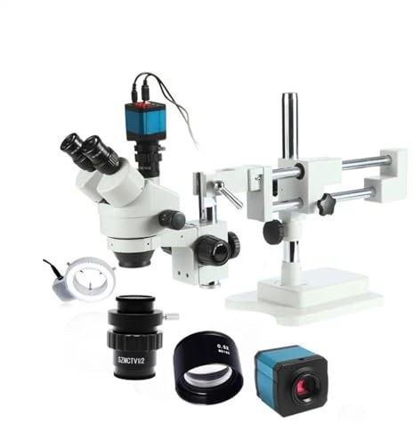 Mikroskop-Zubehör-Set 3,5X-90X l Trinokularmikroskop Doppelauslegerständer 14MP-Kamera 144-teiliges Ringlicht Löten Stereomikroskop-Set Mikroskop-Objektträger(EIN Satz 3)