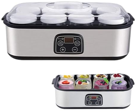 Milageto Joghurtbereiter mit 8 Joghurtgläsern für den Haushalt, Digitaler Joghurt Maker, automatische Joghurtmaschine aus Edelstahl für DIY selbstgemachten Joghurt, Käse-, Natto-Zubereiter